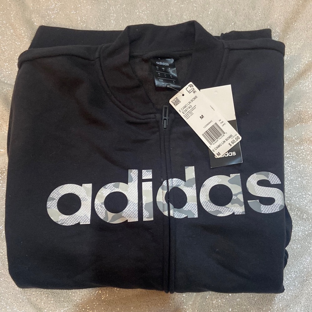 New with tags black track zip up sweater medium adidas